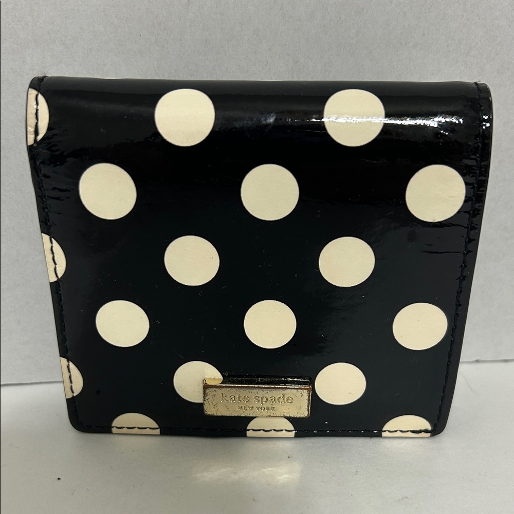 kate spade Black and Cream Polka Dot Patent Bifold Wallet